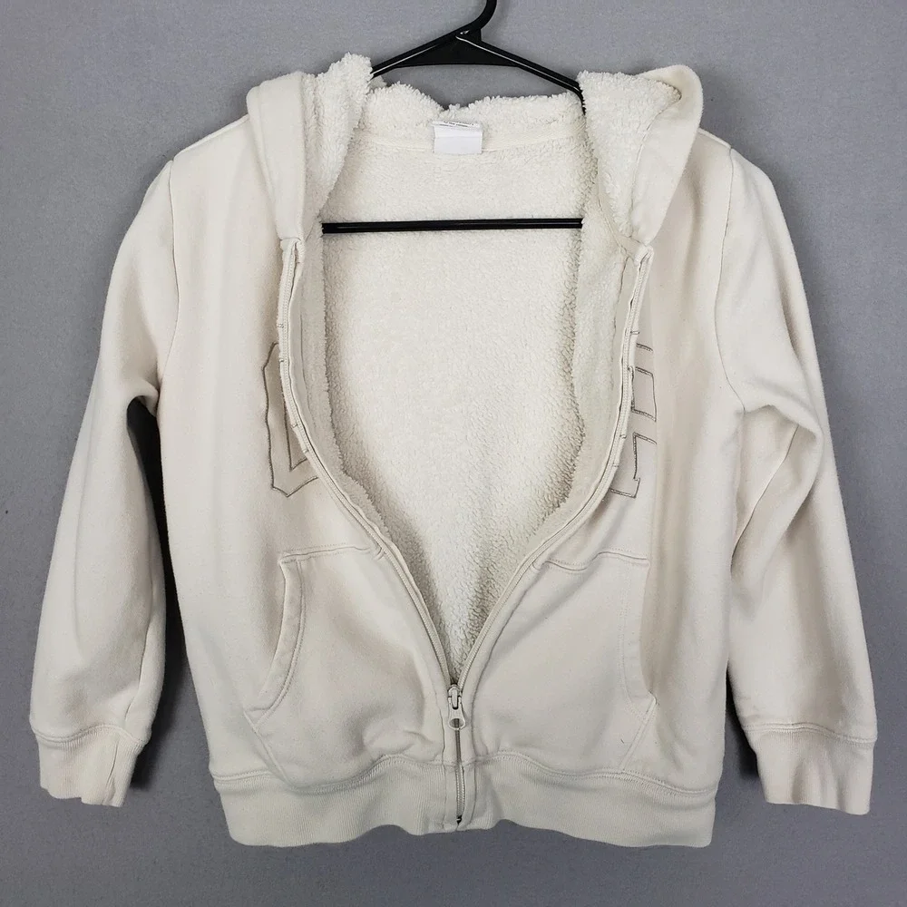 GAP Kids Size L Sherpa Lined Hoodie Sweatshirt Cream Full Zip Comfy Lounge‎ Cozy